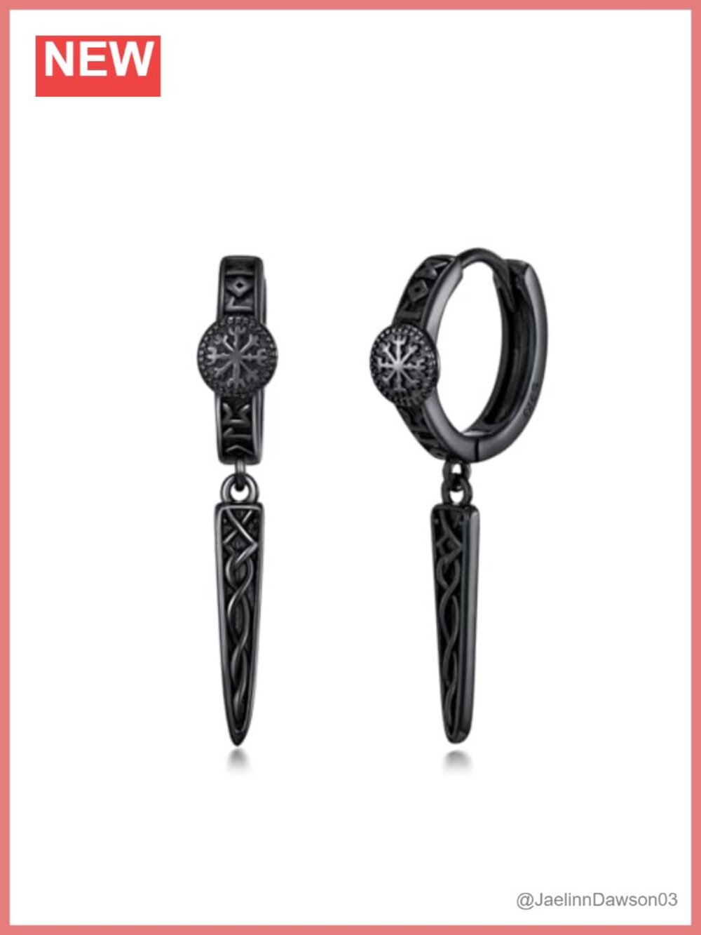 925 Sterling Silver Viking Rune Dangle Earrings Goth Punk Jewelry